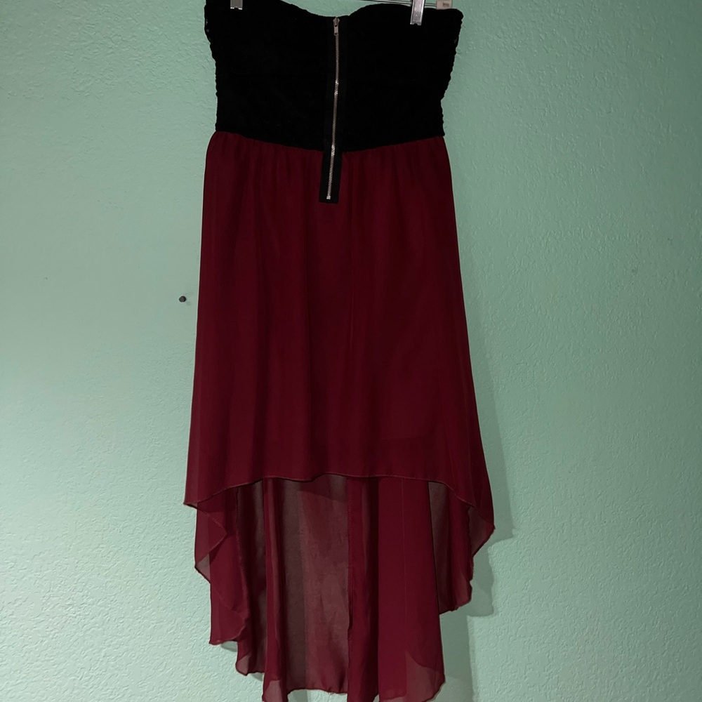 Strapless Black & Burgundy High-Low Dress - Love Culture